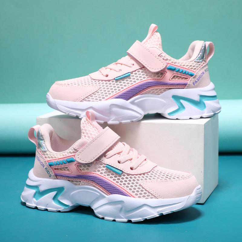 Girls' shoes 2025 spring, summer and autumn new boys' breathable mesh leather casual running shoes children's trend sports shoes