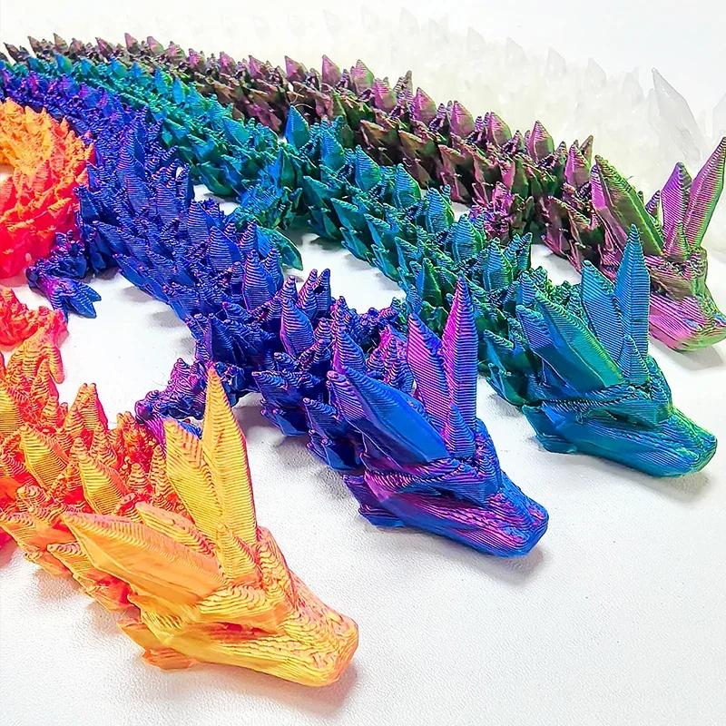 3D Printed Gem Dragon Glow In The Dark Rotatable Articulated Dragons Crystal Figures Action Toy Desktop Ornament Birthday Gifts