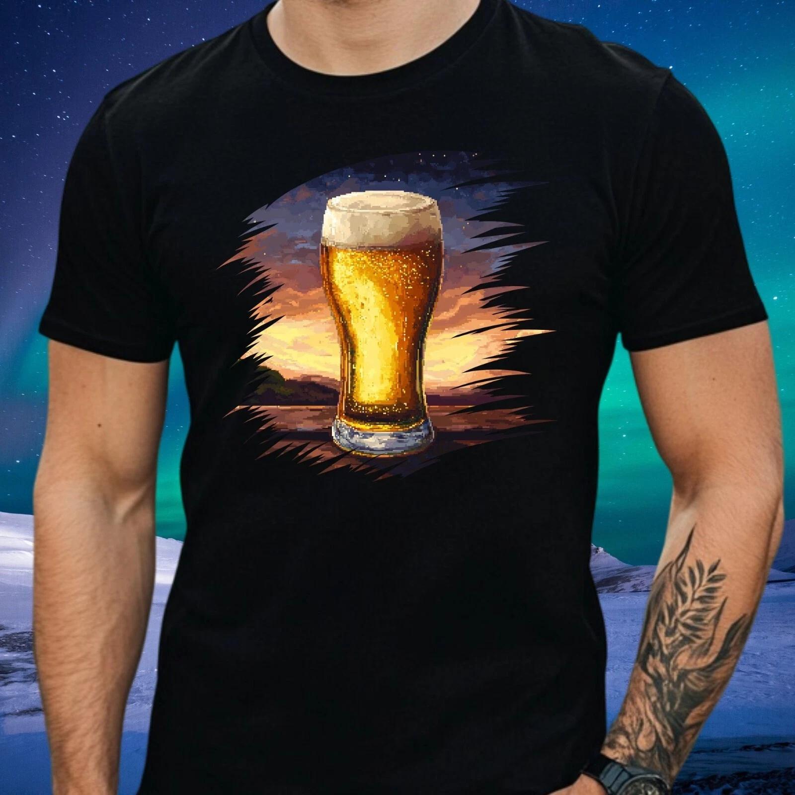 T-Shirt Herren Bier Pixel Art Motiv Baumwolle Größe XS bis 5XL M