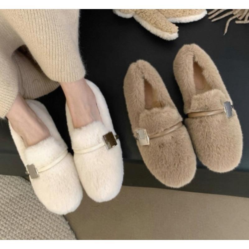 Fashion New Style Fashion Fur Flats Women Loafers Short Plush Warm Cotton Shoes Comfortable Trend Designer Walking Shoes Casual Femme