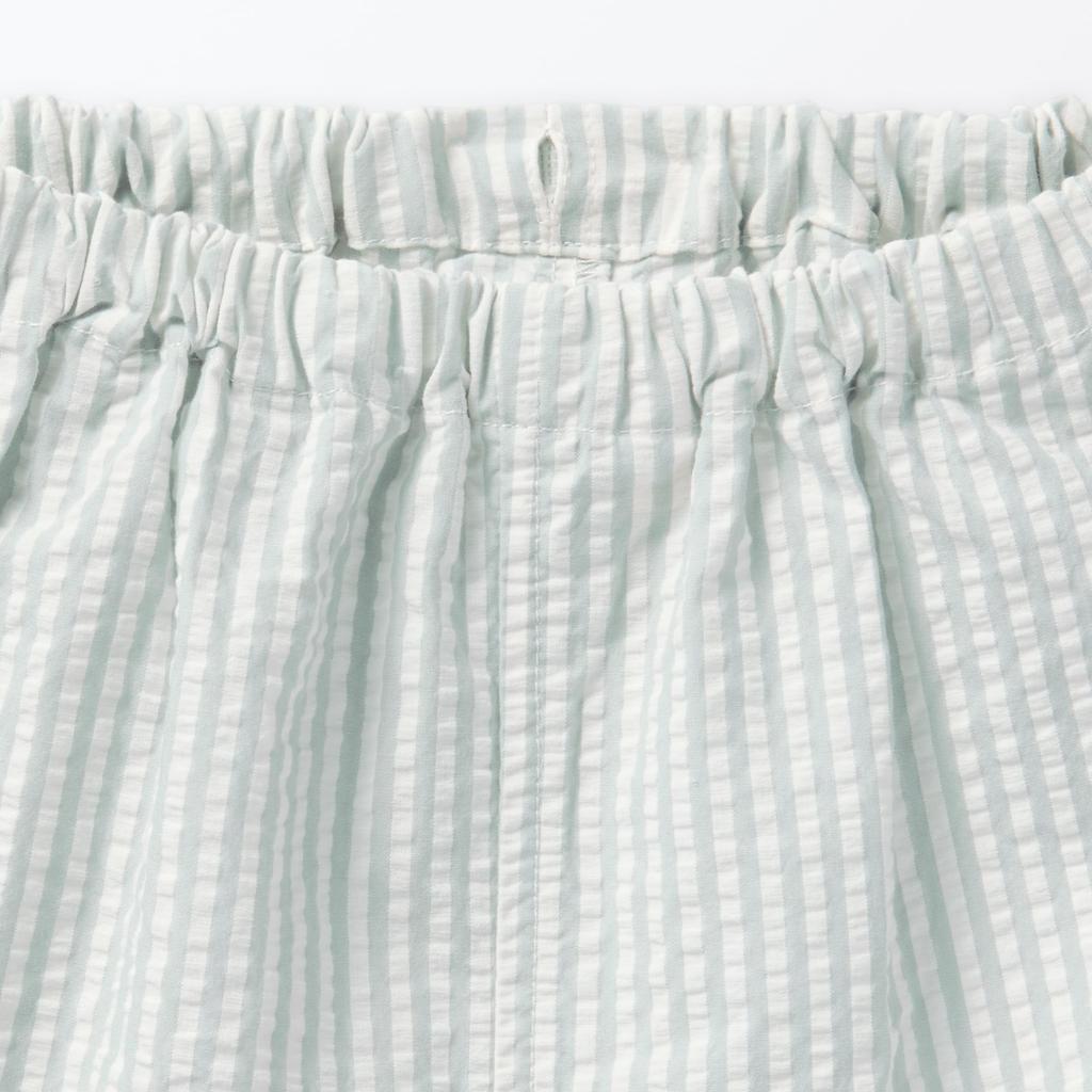 MUJI Baby Seamless Soccer Woven Short Sleeve Changing Light Blue Sizes FED17A5S Pajamas, Unisex, Stripes, 80-90,