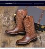 Men's Size 48 Leather High-Top Boots - Retro Cowboy Style for Spring, Autumn, and Winter