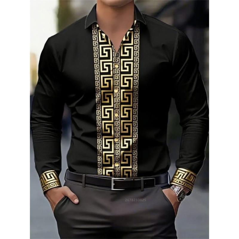 Men's Long-sleeved Shirt with Pattern Design, Fashionable Lapel Button-down Top, Versatile, Casual and Comfortable Men's Top