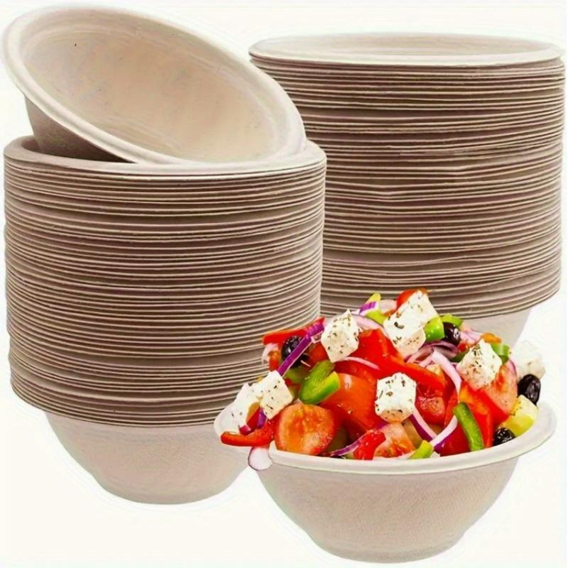 100pcs Disposable Paper Bowls, Leakproof Paper Dish Soup Ice Cream Salad Bowls Party Supplies, Disposable Natural Bowls, Soup Bowls,, Heat Resistant,
