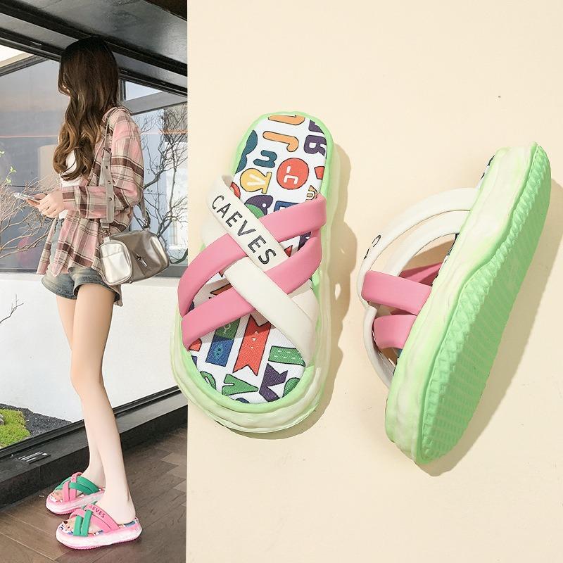 Dicke Sohle coole Hausschuhe Damen Sommer neu Cross-Wear Graffiti Übergröße Strandsandalen