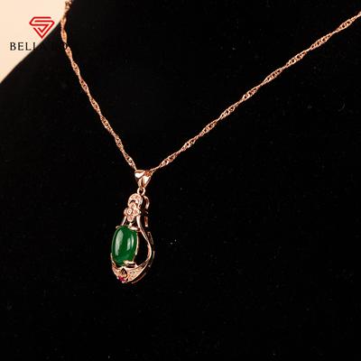 Oval Shape Emerald Gemstone Rose Gold Color Gorgeous Necklace For Women Charm Wedding Engagement Gemstones Pearl Clavicle Chain Female Gifts