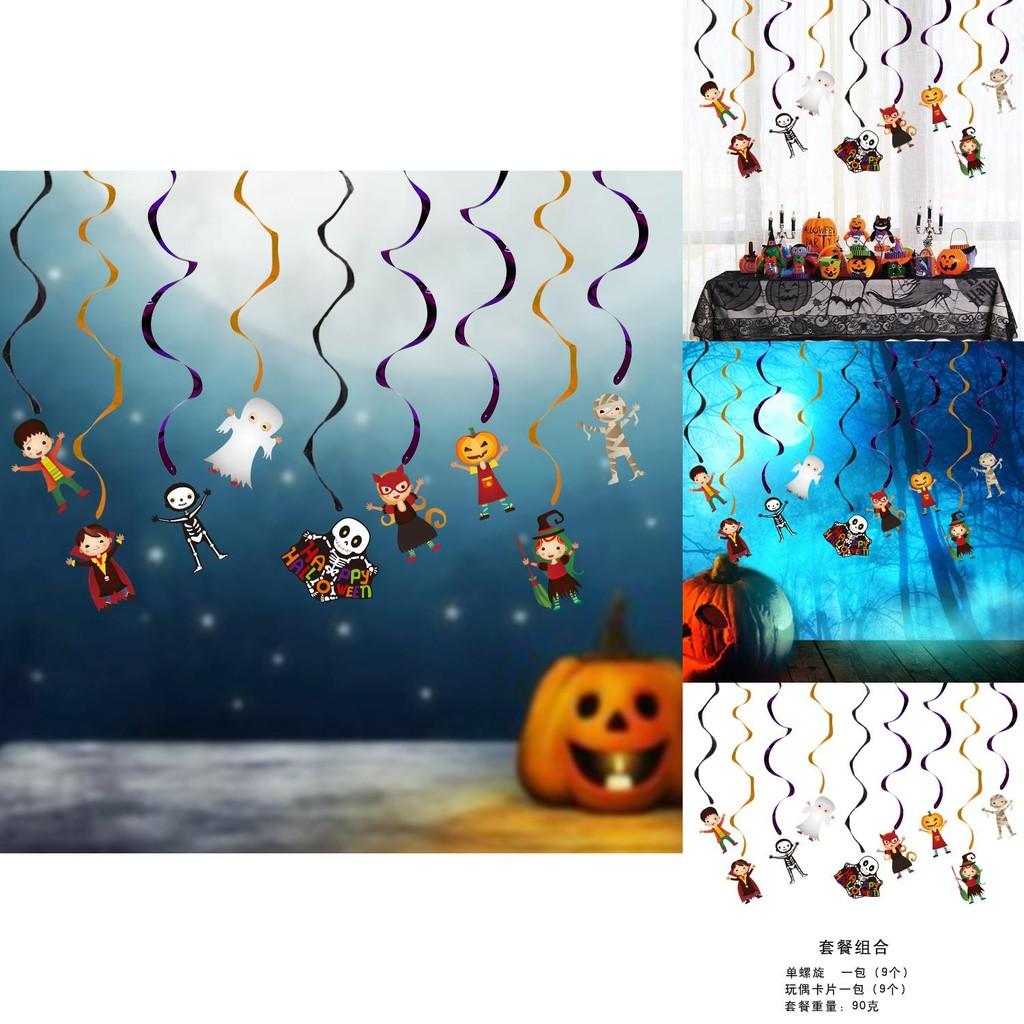 Delightful Spiral Halloween Hangings Featuring Cheerful Cartoon Dolls For Seasonal Decor