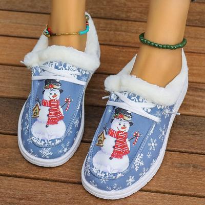 Weihnachts-Cartoon-Canvas-Schuhe für Damen in Übergröße, flache Sohle, lässige und bequeme Einzelschuhe