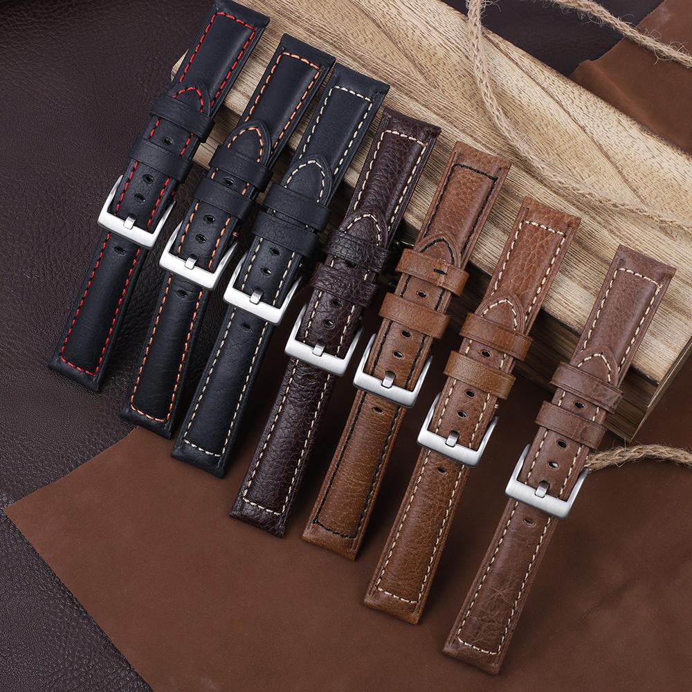 Crazy Horse Leather Strap 18mm 19mm 20mm 22mm Watch Band Men Women Sport Bracelet Replacement Belt Watches Accessories