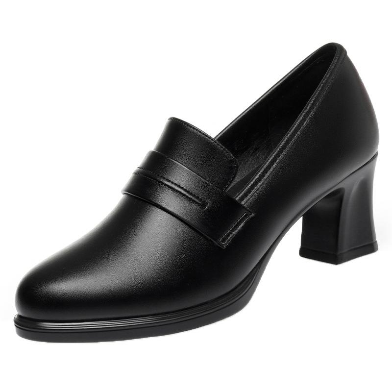 High heels women's spring and autumn new single shoes waterproof table women's leather shoes work shoes black loafers
