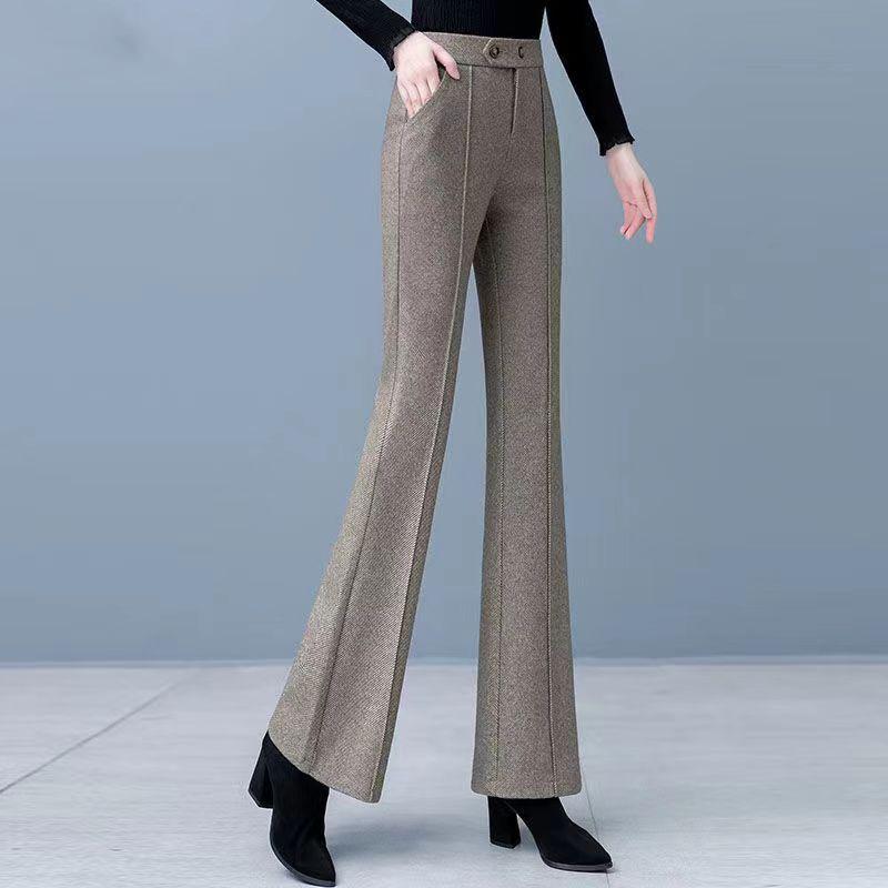 Big Size Wool Blend Straight Pants Woolen Wide Leg Pants Women Winter Casual  High Waist Loose Trousers