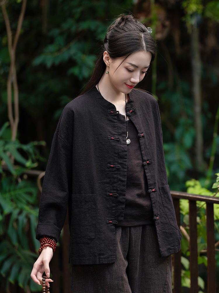 Women's Chinese Style Retro Stand Collar Top with Frog Button