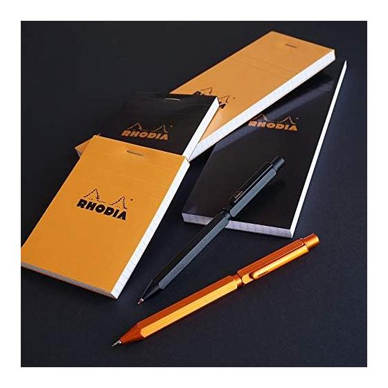 RHODIA Script Mehrfarb-Kugelschreiber - 2-farbig (Schwarz Rot) & 0,5 mm Mechanischer Bleistift, Aluminiumkörper, Drehmechanismus, Orange