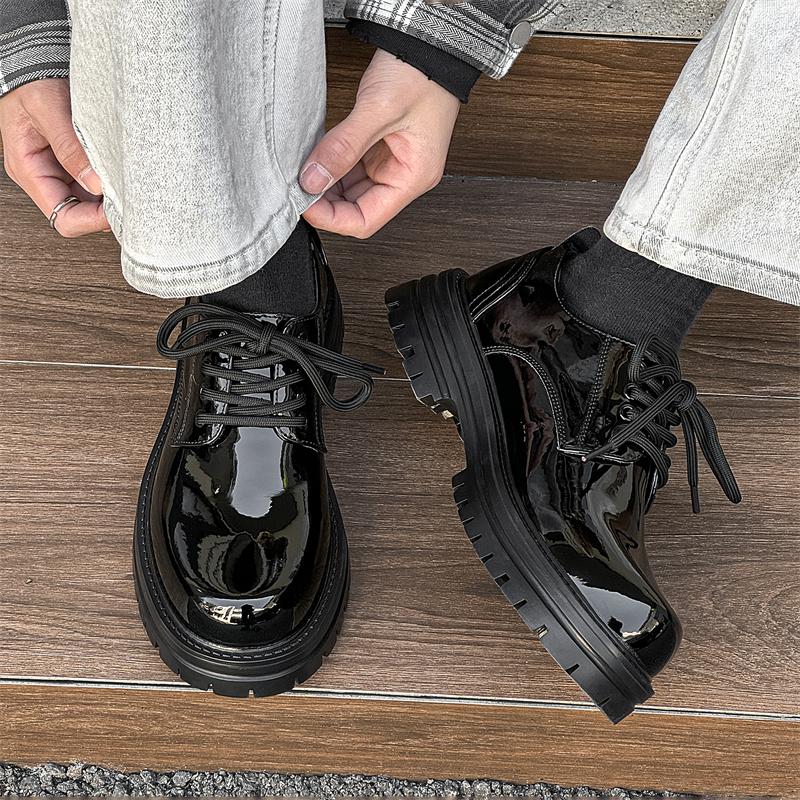 Men's British Style Black Patent Leather Dress Shoes 4CM Elevator Oxfords with Anti-Slip Sole Thick Sole Height Increasing Forma