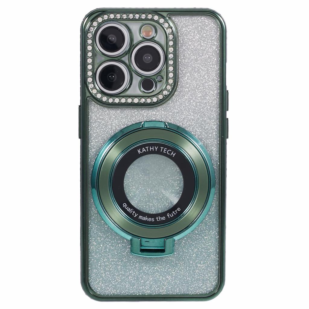 For iPhone 15 Pro Max Ring Holder Case Rhinestone Decor Glitter Sparkle TPU Phone Cover