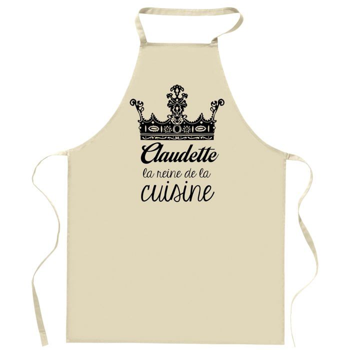 Tablier de cuisine - Claudette - Motif "Reine de la Cuisine" - Coton résistant - Impression France