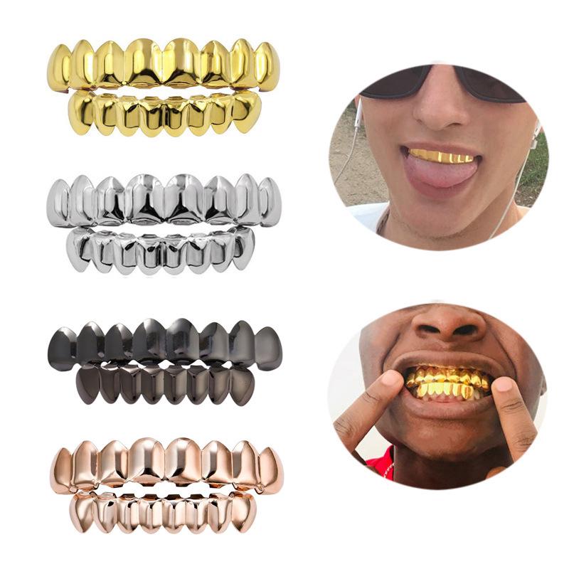 18K Gold Electroplated Hip-Hop Grillz: Upper & Lower 8 Teeth, European & American Style