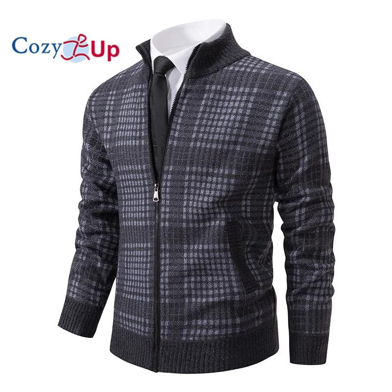 Cozy Up Men's Knitted Sweater Slim Turtleneck Long Sleeves Casual Plaid Jacket