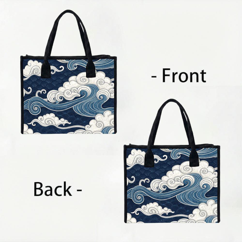 Vintage Wave Pattern Tote Bag Portable Casual Daily Shopping Shoulder Bag