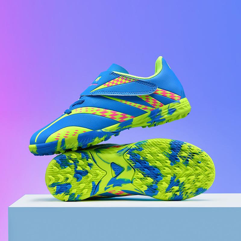New Velcro + Lace-Up Children's Football Shoes Broken Nails Male and Female Students Primary School Students Competition Training Sports