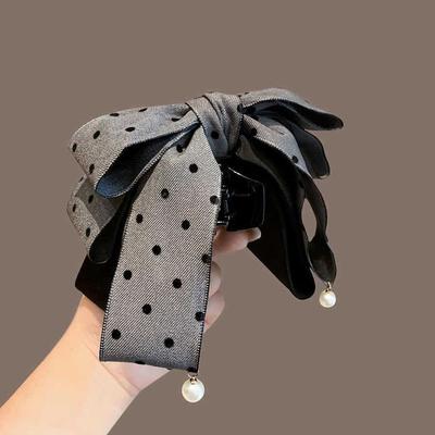 1pc Sweet Bow, Hair Clip, Half Tied Hair Clip, Exquisite Clip, Korean East Gate Temperament, Polka Dot, Ponytail Clip, Female