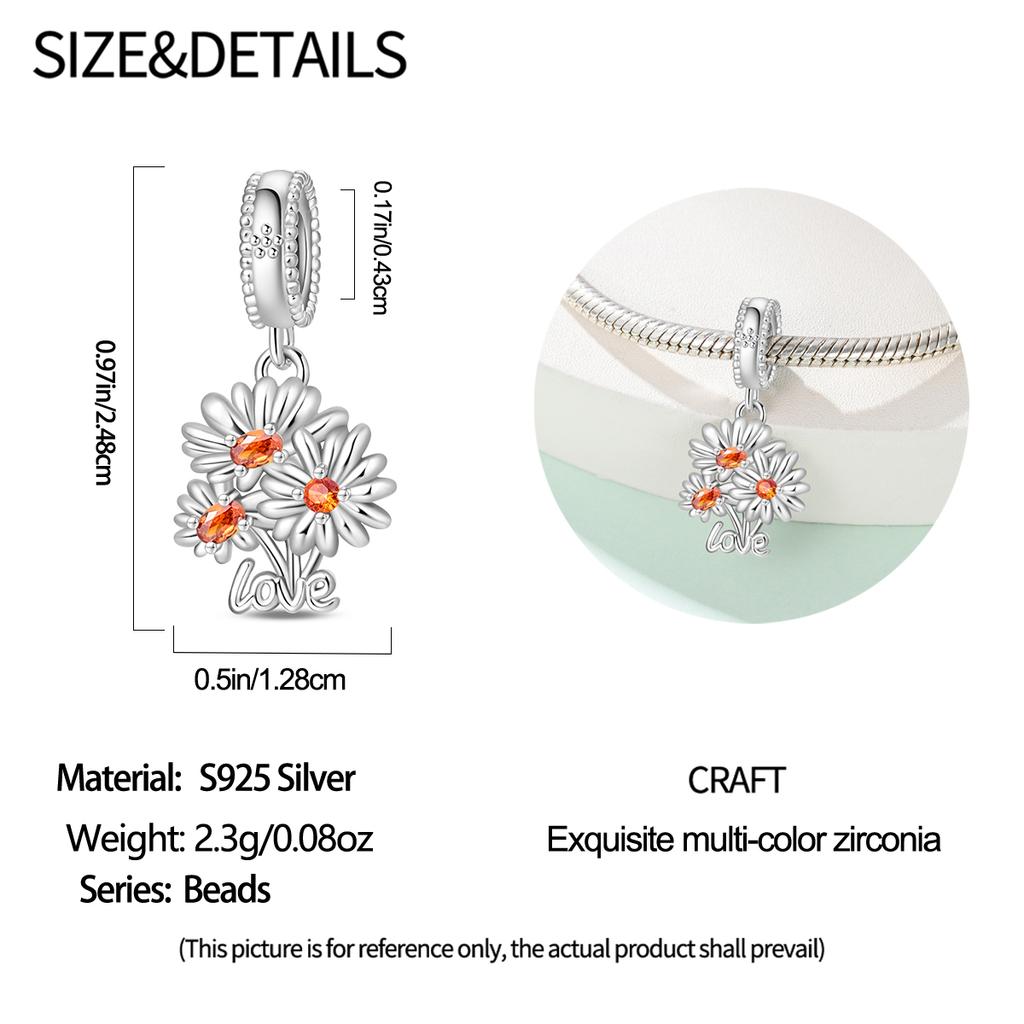 Authentic Charm Bead Charms copper Daisy Plant Pendant Bead Charms Compatible With Bracelets Women Jewellery Making Diy Gift