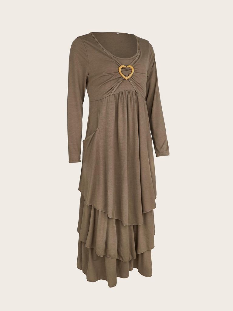 Stylish Heart-Embellished Layered Solid Color Dress