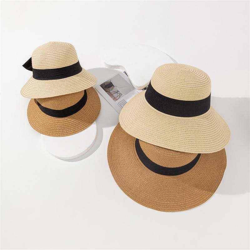 Parent-child mother and daughter children straw hat summer sunshade sun protection beach hat bow cute princess big eaves hat children tide