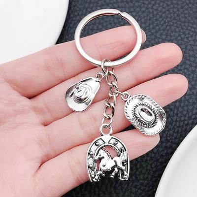 Antiker Silberner Huf Hufeisen Cowboyhut Schlüsselanhänger - Kreatives Zinklegierung Rucksack Ornament & Geschenk Anhänger