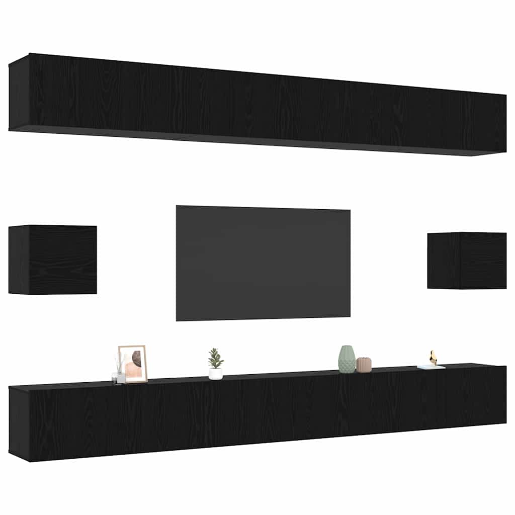 TV Cabinet Set 8 pcs Black Oak Effect Wood Based Material
