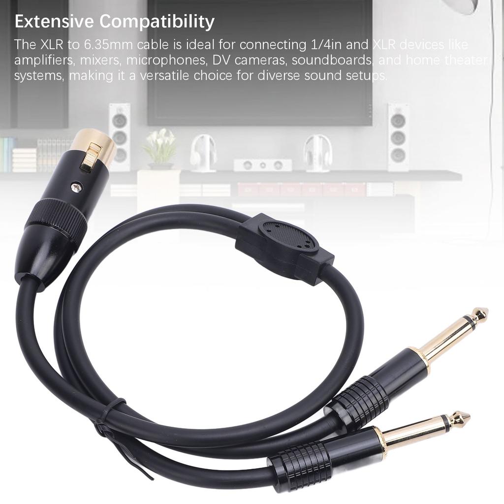 3 Pin XLR to 1 4in Microphone Cable Excellent Sound Quality Plug and Play XLR Female Dual 6.35mm Cable for Amplifier