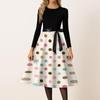 Women’s Casual Vintage Crew Neck Polka Dot Printed Long Sleeve A-Line Dress with Waist Ribbon for Everyday Wear