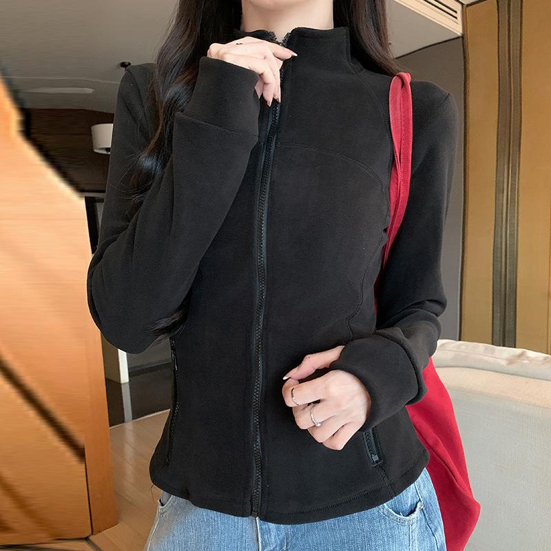 Women S Fleece Zip Up Stand Collar Long Sleeve Slim Fit Sweatshirt