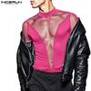 INCERUN Men Long Sleeve See Through Mesh Sheer Party T-shirts Tops