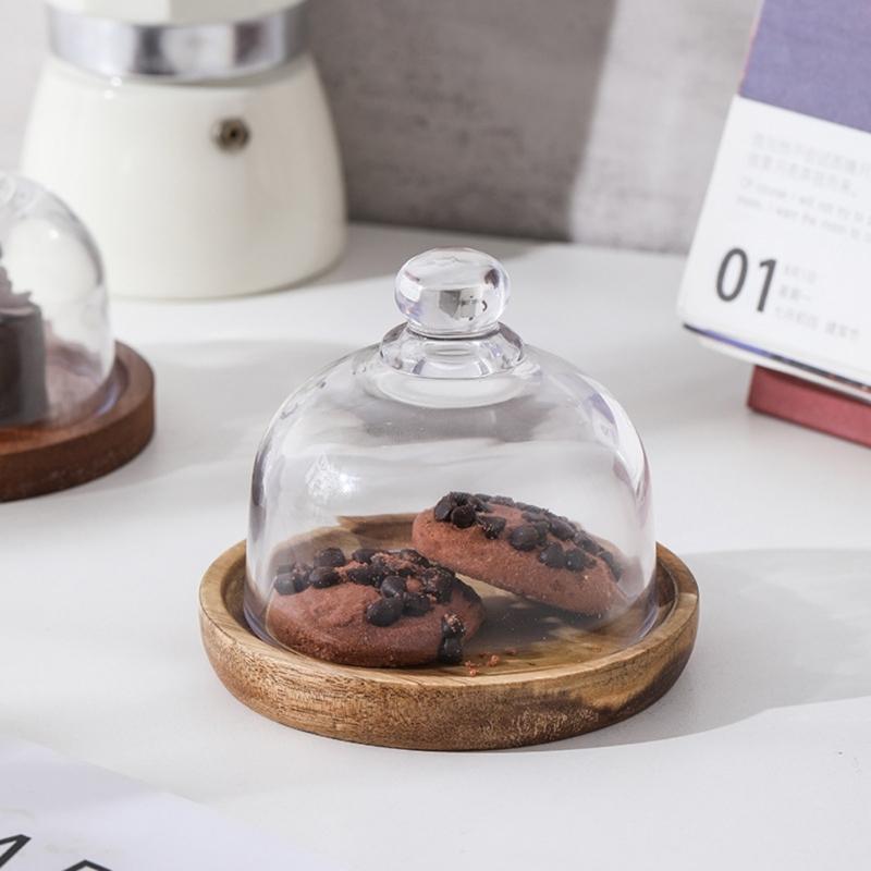 Elegant Wooden Cake Stand with Glass Top Multi Functional Serving Plate for Snacks Dessert Presentation Tray