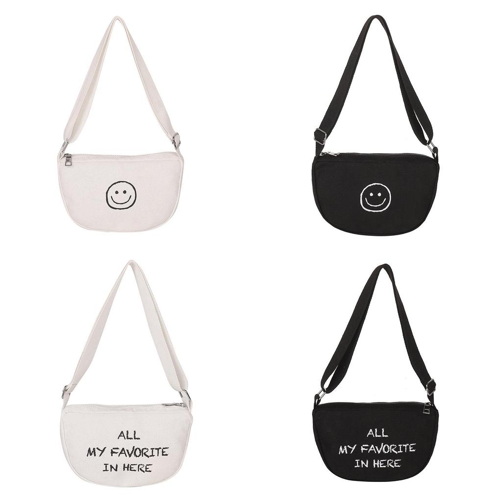 Kids Canvas Satchel With Letter And Smiley Face Print Design For Kindergarten