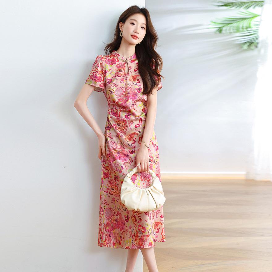 

Improved cheongsam dress women s new young stand-up collar waist thin dress S