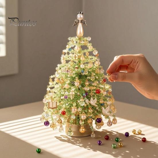 School Holiday Art Supplies DIY Beaded Christmas Tree Kit, Handmade with LED Lights, Decorations Craft Project, Bead Crafting Kit for Adults,