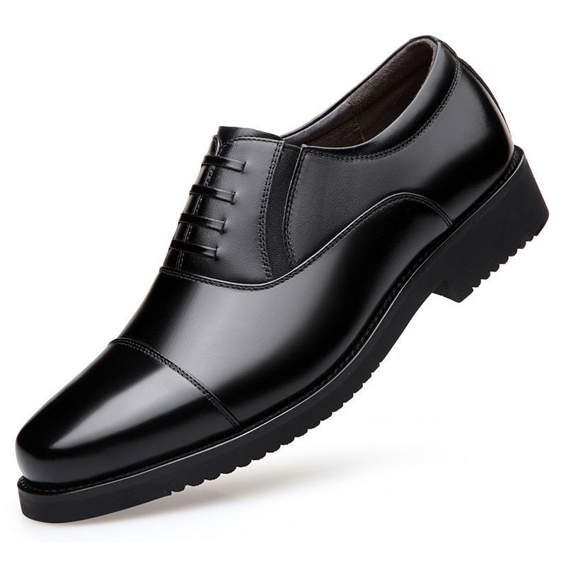 Fashion Men's New Business Casual Leather Shoes Three Joint Work Shoes Black Four Season Leather Shoes Soft Sole Single Shoe
