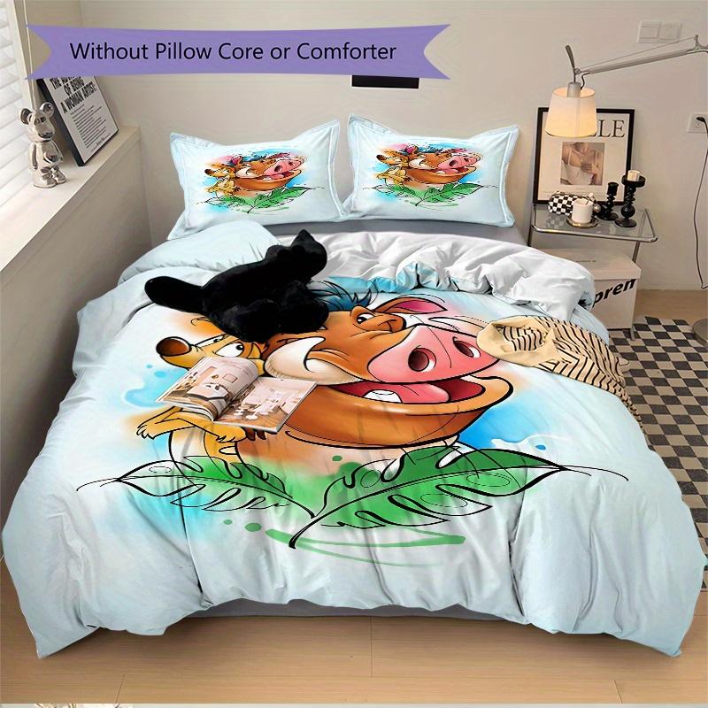 3-teiliges Timon & Pumbaa Der König der Löwen Bettwäsche-Set Weich und Bequem Schlafzimmer, Gästezimmer und Wohnheim Dekor Bettwäsche-Set B096