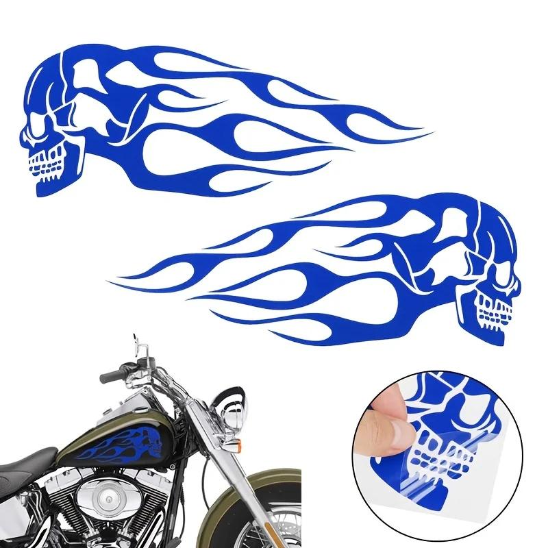 Motorcycle Stickers Flame Skull Pattern Car Body Stickers Decals Motorcycle Fuel Tank Creative Stickers Waterproof Decoration