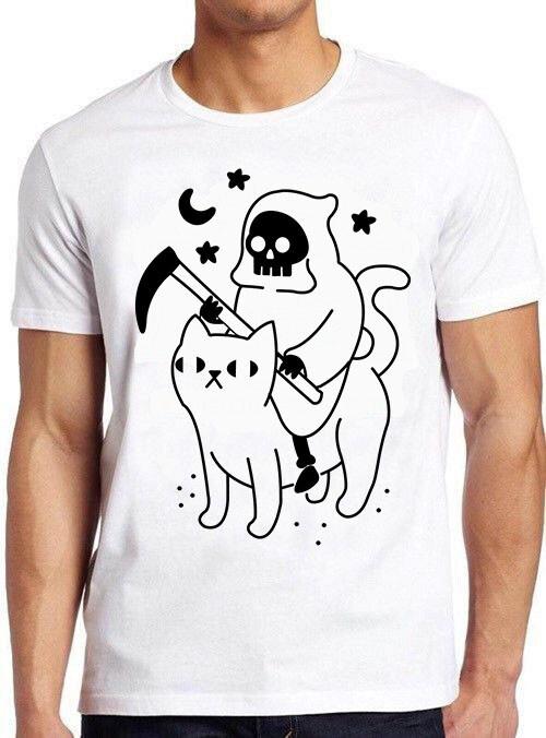 Death Rides On Cat Grim Reaper Halloween Funny Meme Gift Tee T Shirt M681 L