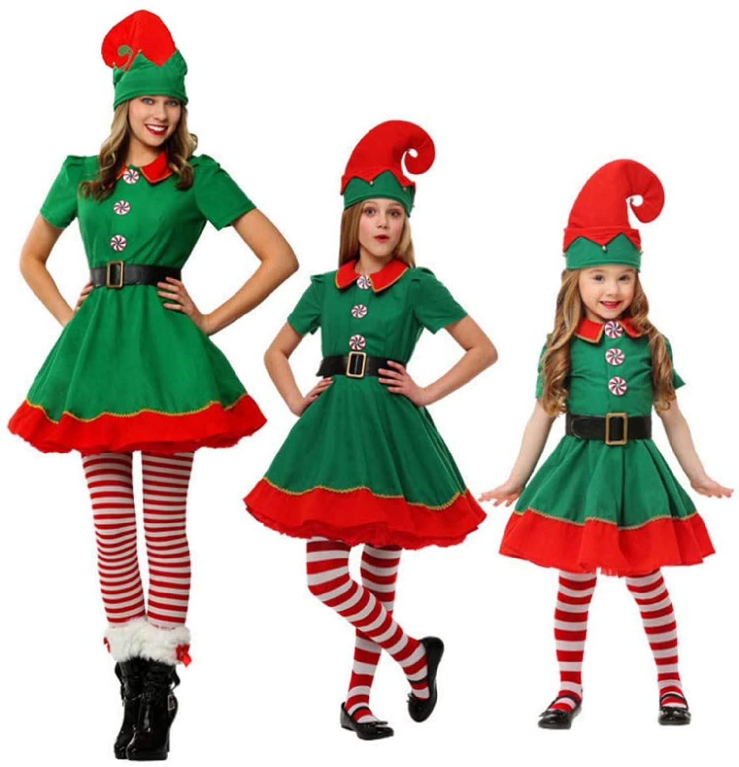 Костюм Рождественского Эльфа Lhyxuuk, Костюм Помощника Санта-Клауса, Милый для Девочек и Женщин, 90 см - 180 см (140см)
