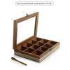 Sheesham Wooden Spice Box for Kitchen with Spoon (12 Partitions, Non Detachable, 90 Ml, Brown)