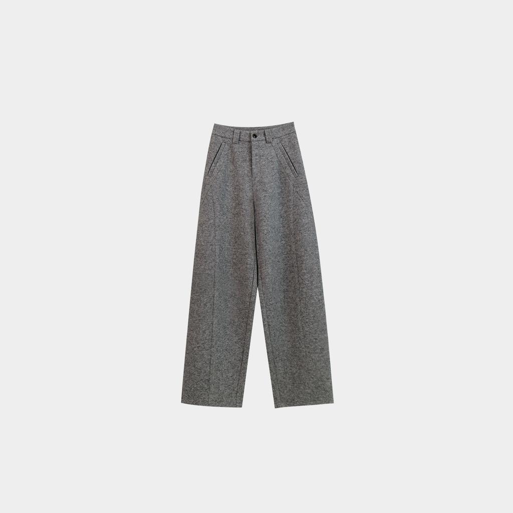 Round and geometric arc-cut commuting versatile fashionable wool blended micro-wide scimitar Zhengzhou women's pants scimitar pants