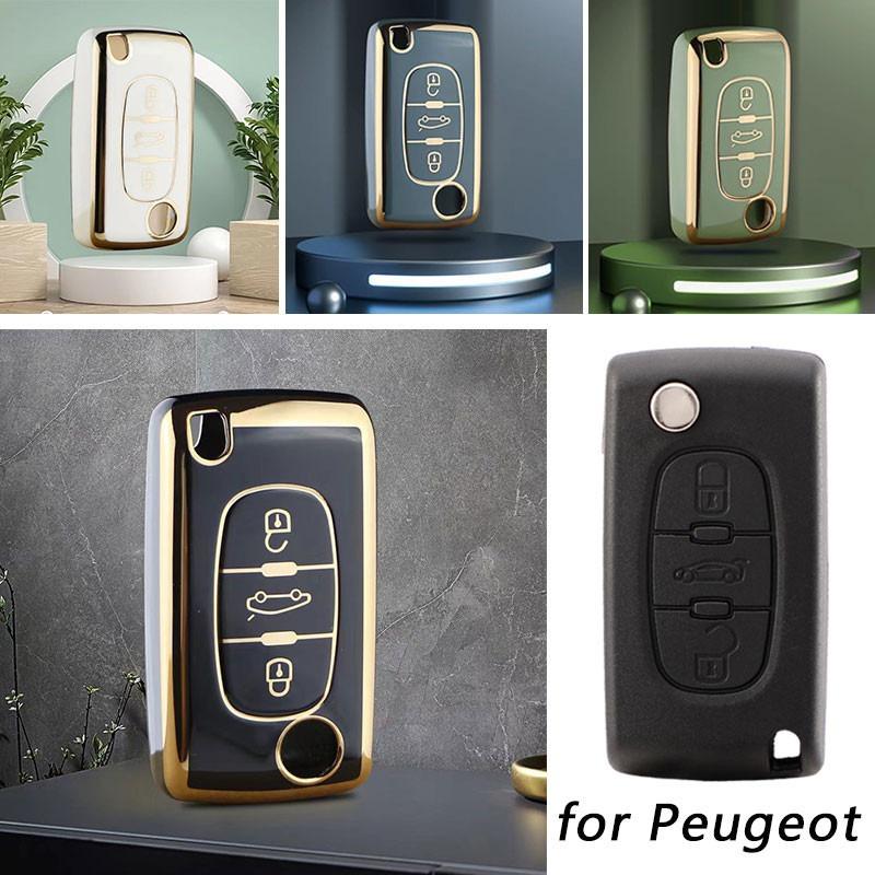 TPU Car Flip Key Case for Peugeot 3008 5008 107 207 307 308 407 607 for Citroen Xsara Picasso C5 C6 C8 Cover Fob Accessories