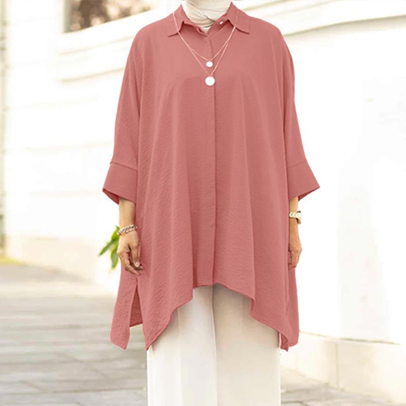 

ZANZEA Женская повседневная блузка с отложным воротником и длинными рукавами 4XL камео розовый