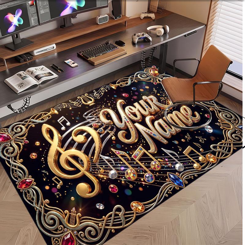 Tappeto in Velluto Morbido di Cristallo Tema Generale Musica Stampa Personalizzata Nome & Testo Tappeto Antiscivolo per Camera da Letto Soggiorno