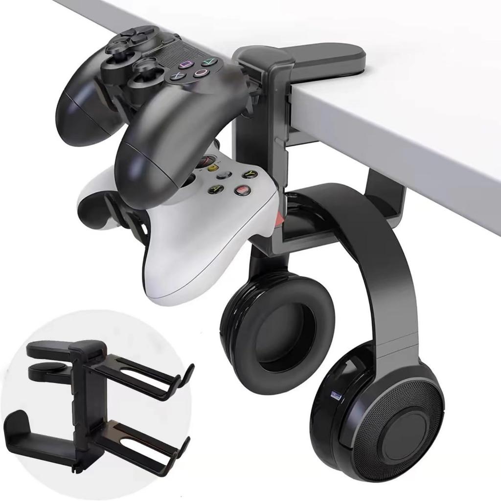 FALOFALO Controller and Headphone Stand, Holds 3 Headphones Simultaneously, Space-Saving Headphone Hanger, 360° Rotation, Compatible with a Wide
