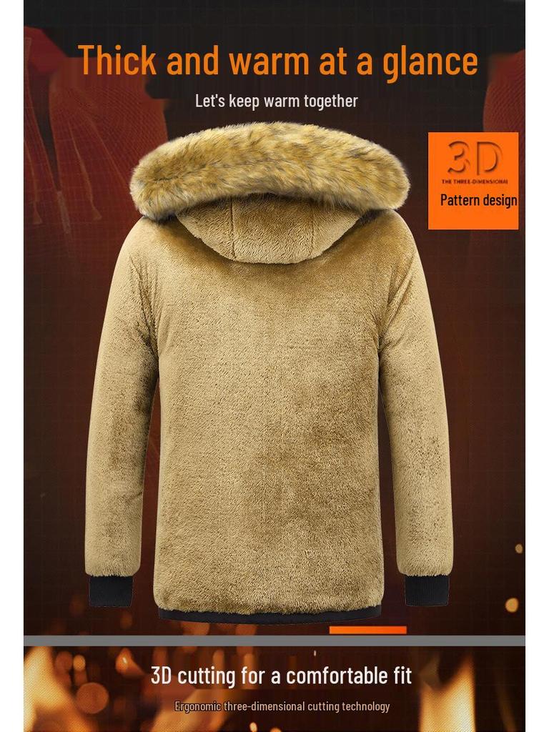 Men's Winter Cotton-Padded Jacket with Fleece: Mid-Length, Thickened Design for Middle-Aged and Elderly